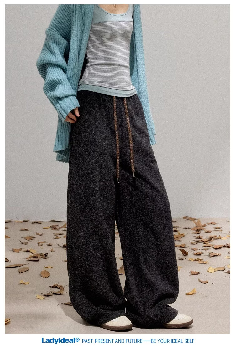 LADY IDEAL Brushed Casual Pants for Women 2025 Spring New Draped Straight Loose Wide-Leg Pants Black M 13