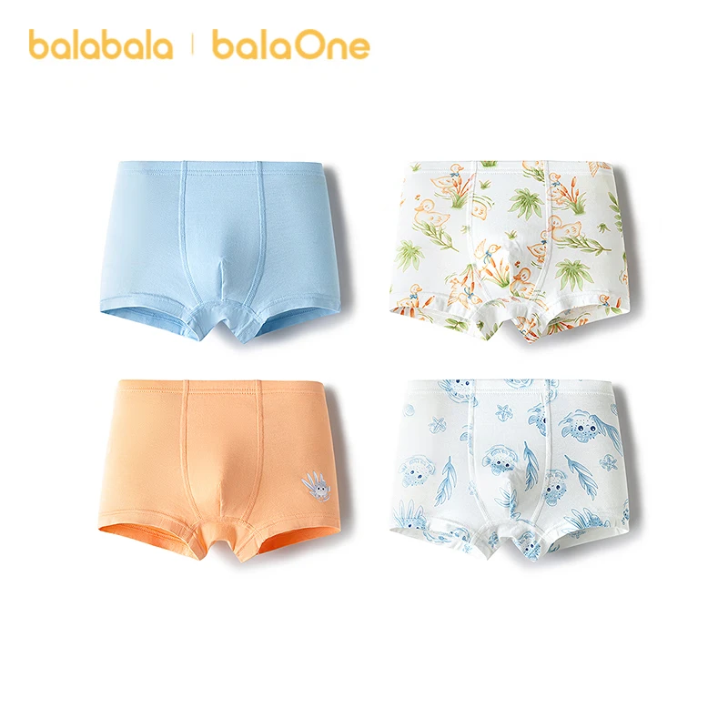 Balabala Boys' Kids' Boxer Briefs 4-Pack Antibacterial Soft Comfortable Children's Underwear