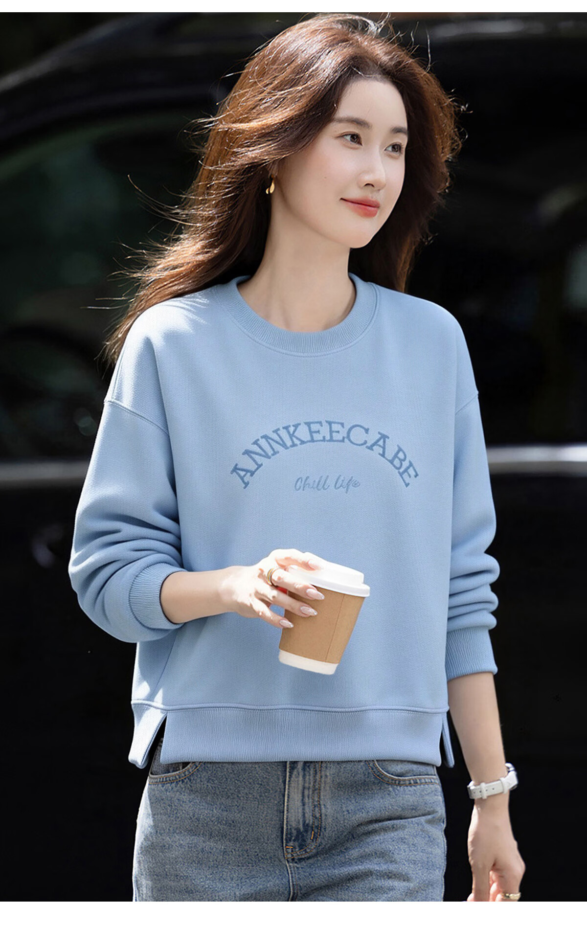 Chushen Crew Neck Printed Sweatshirt Women Lazy Style Casual Long Sleeve Top S143W1004 Light Gray XL 23