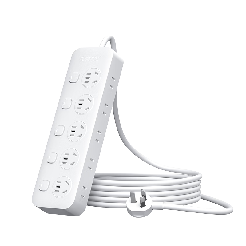 ORICO New National Standard Split Control Power Strip 10 Outlets with Switch 1 Meter White for Computer Desk Lamp Bedroom Bedside Use