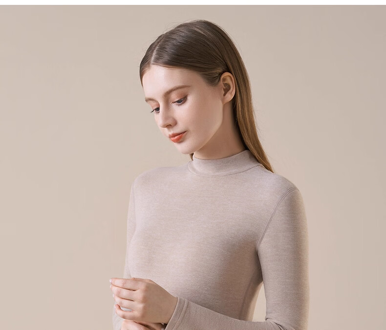 Urban Beauty Women's Thermal Underwear Set Autumn Top and Bottom Winter Cashmere Silk Half Turtleneck Windproof Heated Fleece Lined Warm Set 31