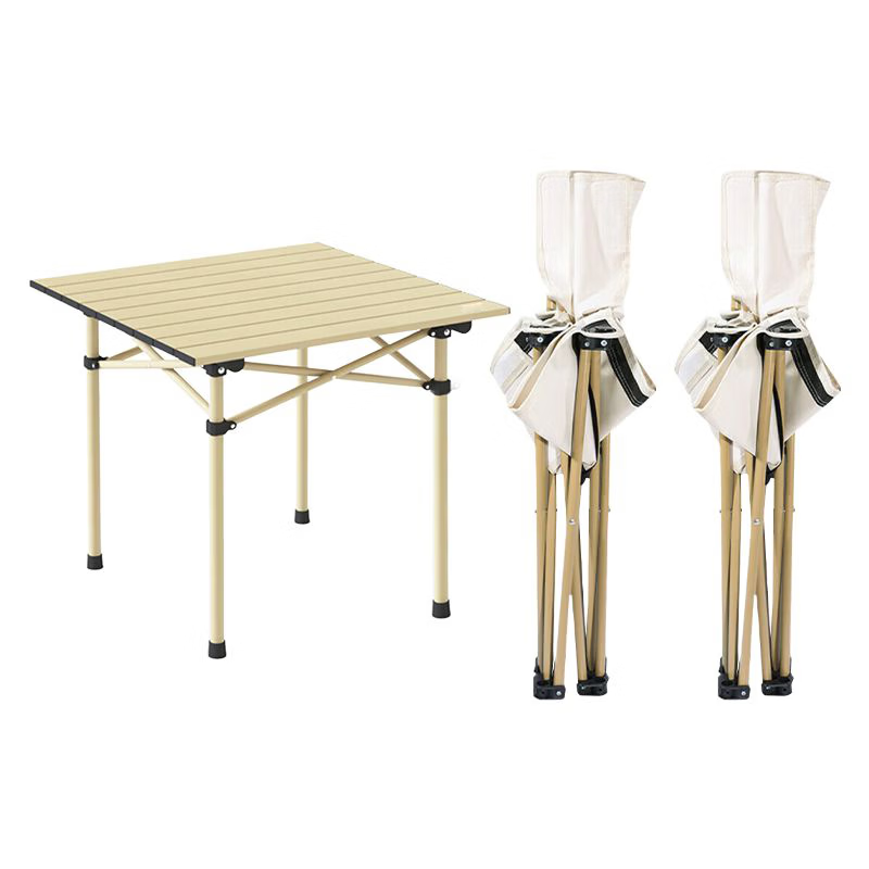 Gosoo Camping Table and Chairs Outdoor Set Balcony Leisure Folding Table and Chairs Portable Picnic Roll-up Table One Table Two Chairs