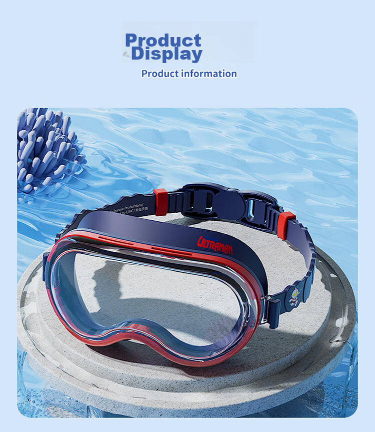 F.DYRAA Classic Ultraman Children's High-Definition Waterproof Anti-Fog Large Frame Swimming Cap And Goggles Set for Boys And Girls, Four-Piece Set 61414 Navy Blue 11