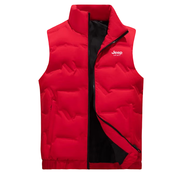 JEEP SPIRIT Men's Cotton Vest Autumn Winter Large Size Stand Collar Casual Warm Sleeveless Jacket Black L