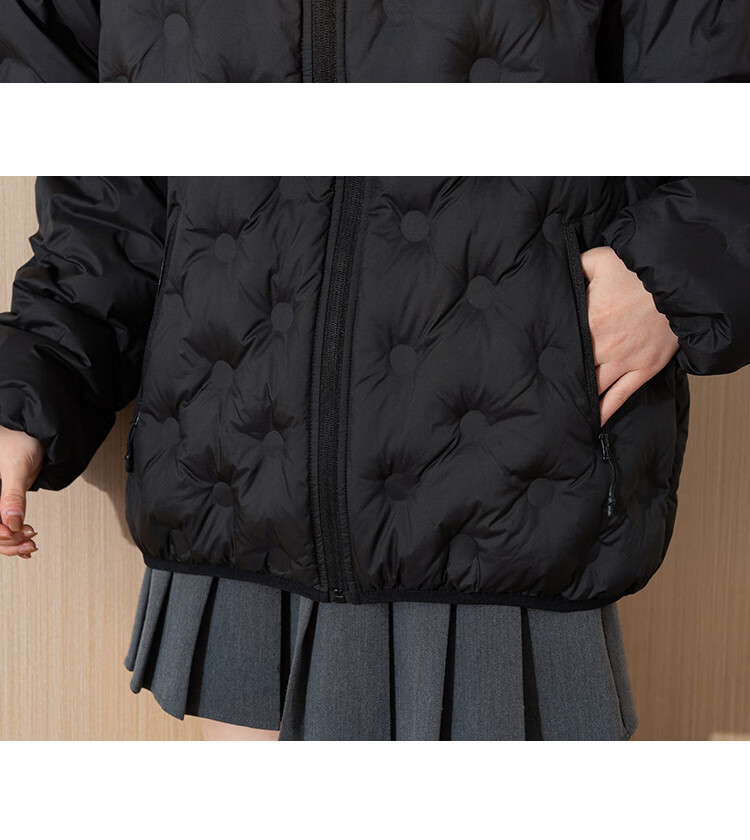 TonLion 2025 Women's Hooded Embossed Down Jacket Simple Versatile Black M 9