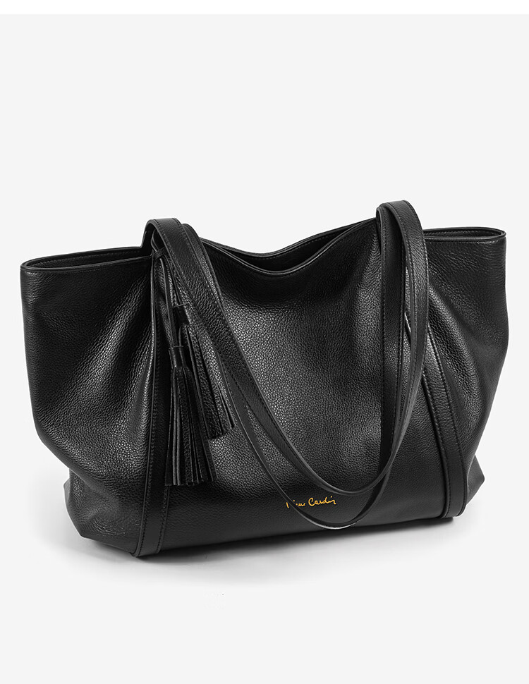 Pierre Cardin Women's Bag 2026 New First Layer Cowhide Large Capacity Commuter Tote Bag Women's Day Gift Black Gift Box Set 9
