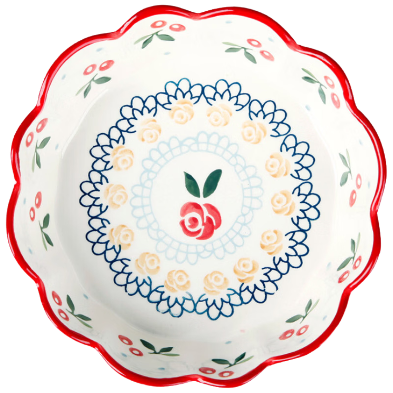 All-Purpose Breakfast Ceramic Bowl Set - Hand-Painted Cherry Fruit Bowl, Salad Plate, Cereal Bowl, Noodle Bowl, Rice Bowl, Vegetable Basin, Soup Bowl