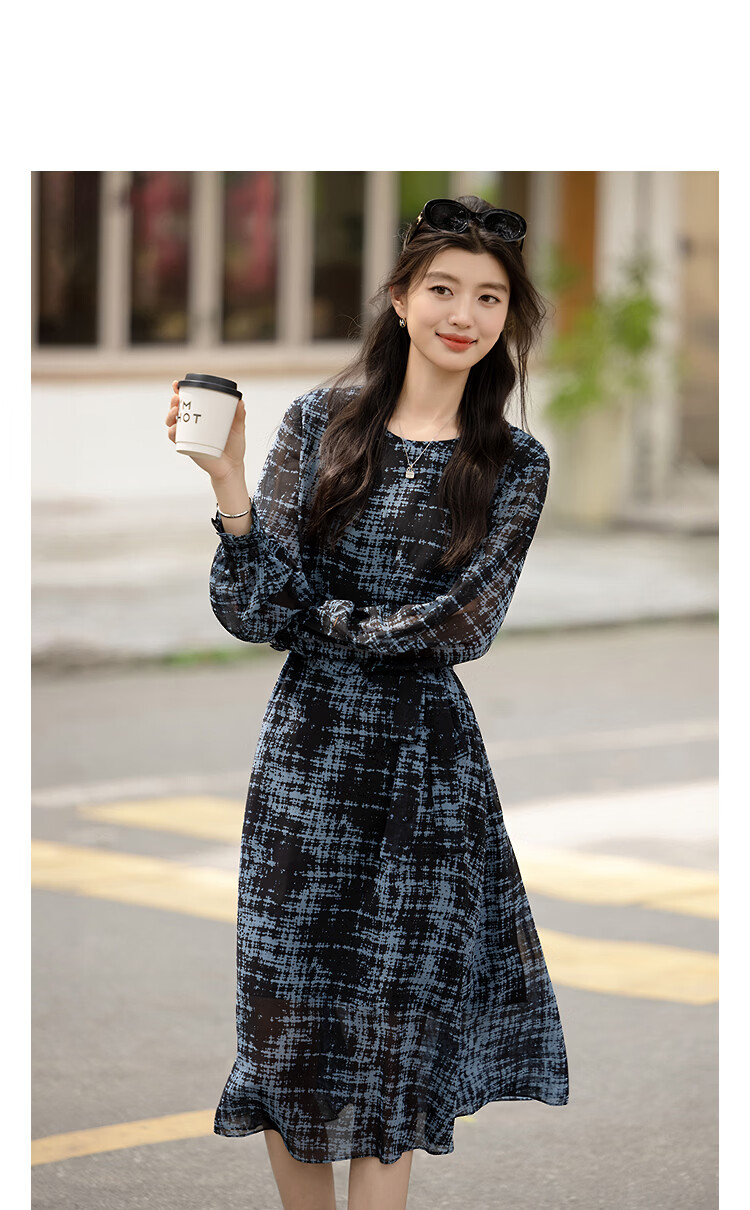 Demana Romantic Chiffon Season Spring Elegant Lightweight Round Neck Waterdrop Button Loose Petite Women's Dress 10