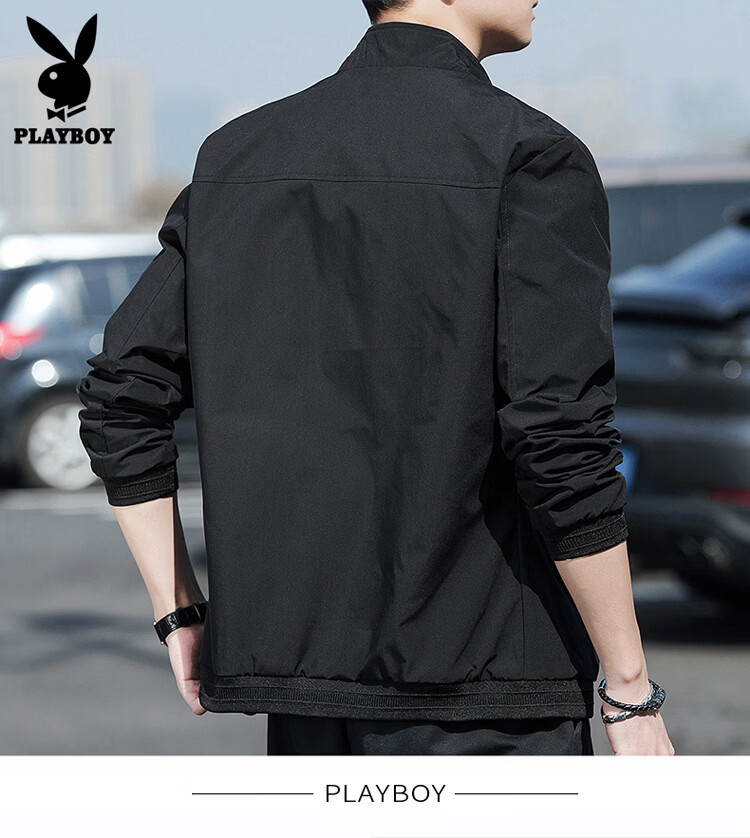 PLAYBOY Men's Jacket, Spring And Autumn Casual Stand-Collar Trendy Outerwear, Khaki Color, Size 3XL 9