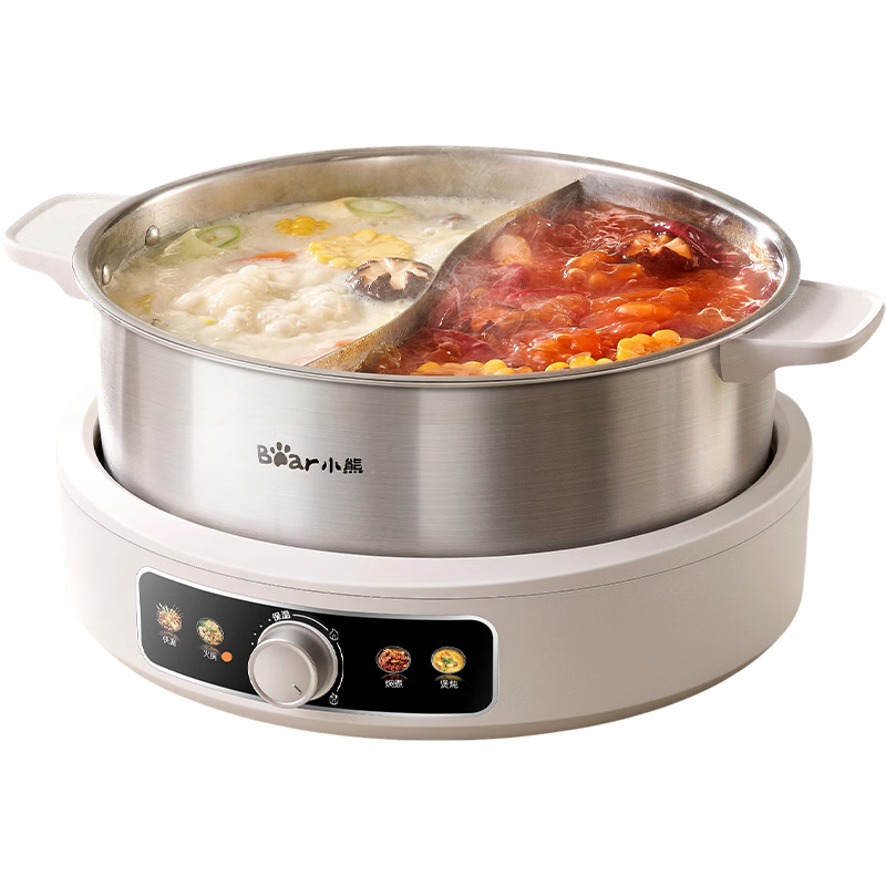 Bear 0 Coating Electric Hot Pot Dual-Flavor Hot Pot Household 5-8 People Detachable Multi-Function Stainless Steel Electric Cooking Pot 6L W60S6