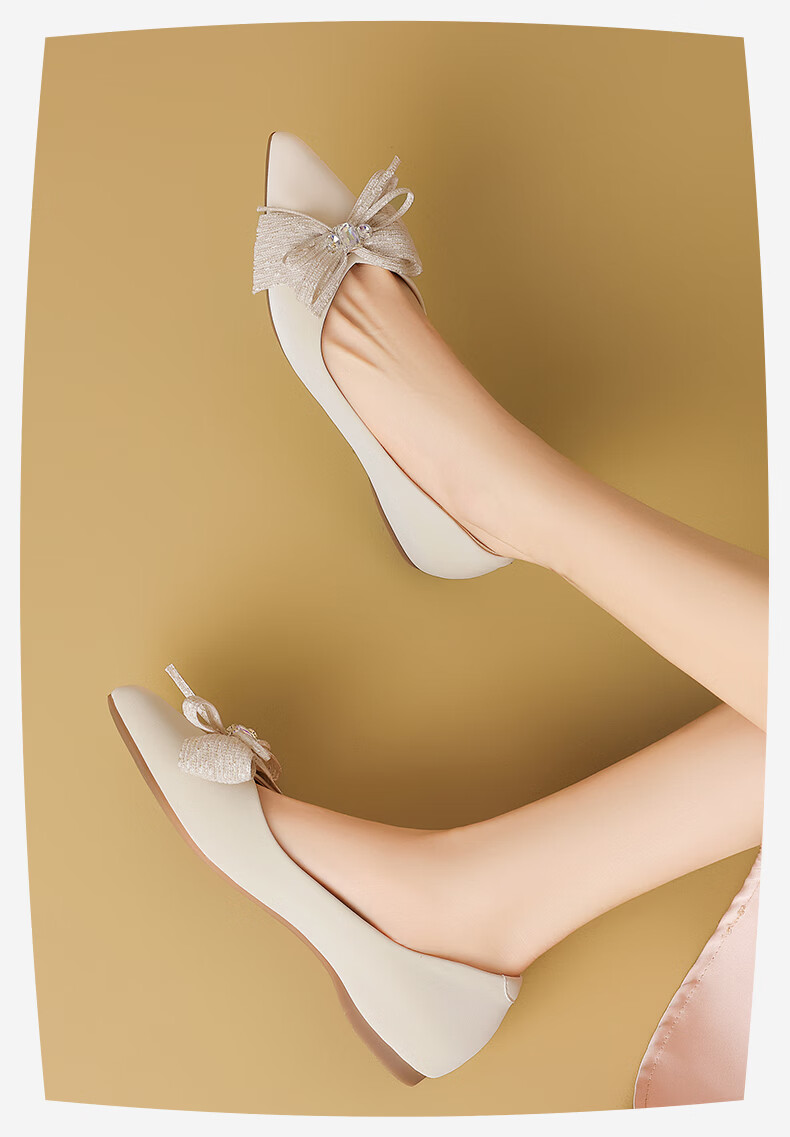 HLA French Style Flat Shoes for Women Bow Fairy Shoes Comfortable Commuter Shoes HDADXW1DEN025 Nude 39 8