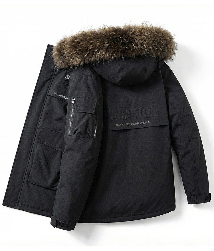 JEEP SPIRIT Men's Down Jacket Autumn Winter Workwear Fur Collar Mid-Length Parka Military Green 4XL 8