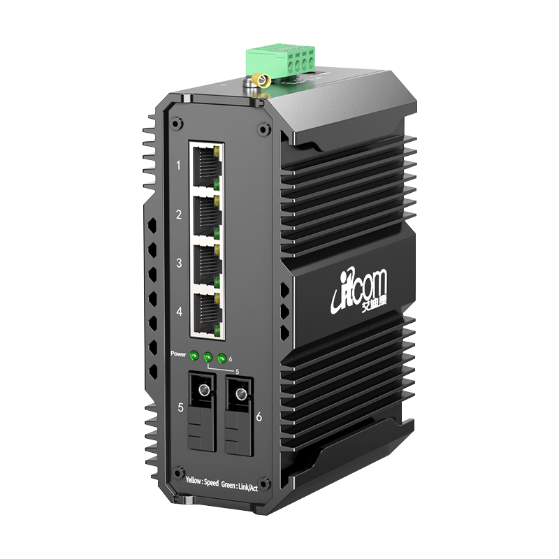 Itcom Industrial Switch, Gigabit Single-Mode Single-Fiber 2 Optical 4 Electrical DIN-Rail Fiber Optic Transceiver, Power Not Included, IT168-9000