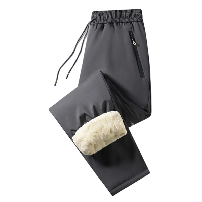 ROMON Men's Cotton Pants Autumn Winter Casual Straight Outdoor Waterproof Warm Lamb Fleece Trousers Black Straight XL