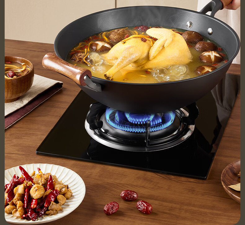COOKER KING Wok, Rust-Resistant Titanium Iron Pan, Flat Bottom Non-Stick Wok, 32cm, Compatible with Induction Cookers, Titanium Reinforced TC28SD 8