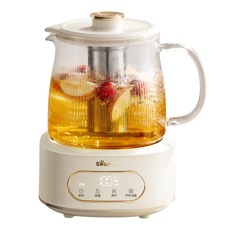 Bear All-Glass Health Pot, Pure Glass Tea Kettle with Constant Temperature, Multifunctional Stew Flower Tea Pot And Water Boiler, 1.5L YSH-H15L2