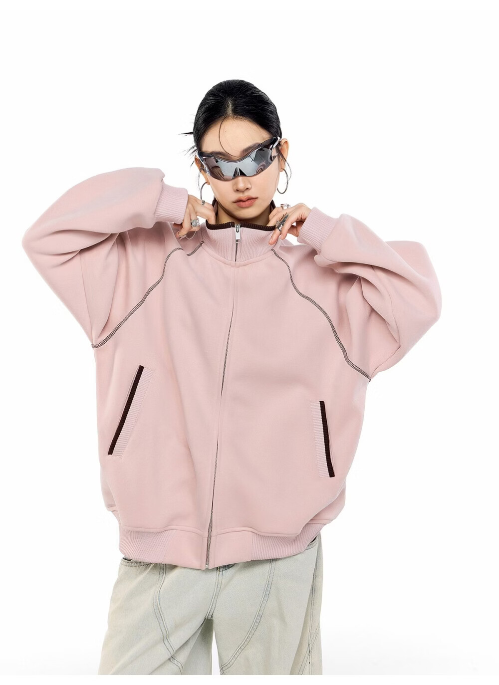ICH MODE American Style Hassel Corduroy Sports Jacket Women 2026 Spring New Loose Cardigan Sweatshirt Zipper Top Dark Gray XL 15