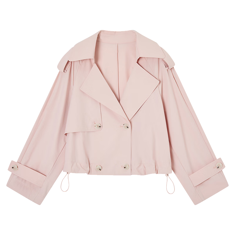 Demana Antibacterial Ice Algae Mud Spring Fashion Notched Lapel Double-Breasted Loose Short Petite Women's Trench Coat Jacket