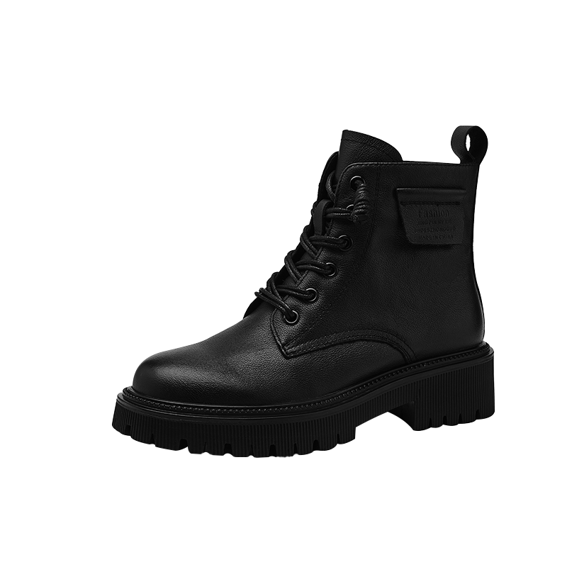 DAPHNE Women's Martin Boots, Cowhide British Style Trendy Ankle Boots, Winter Fleece-Lined Leather Boots, Snow Boots with Cotton Insoles