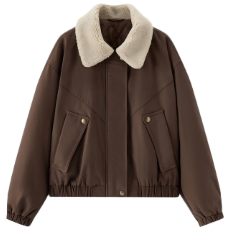 Semir Women's Winter Quilted Faux Lamb Wool Oversized Brushed Fabric Jacket with Lapel 2025 Barn Style 109725108014