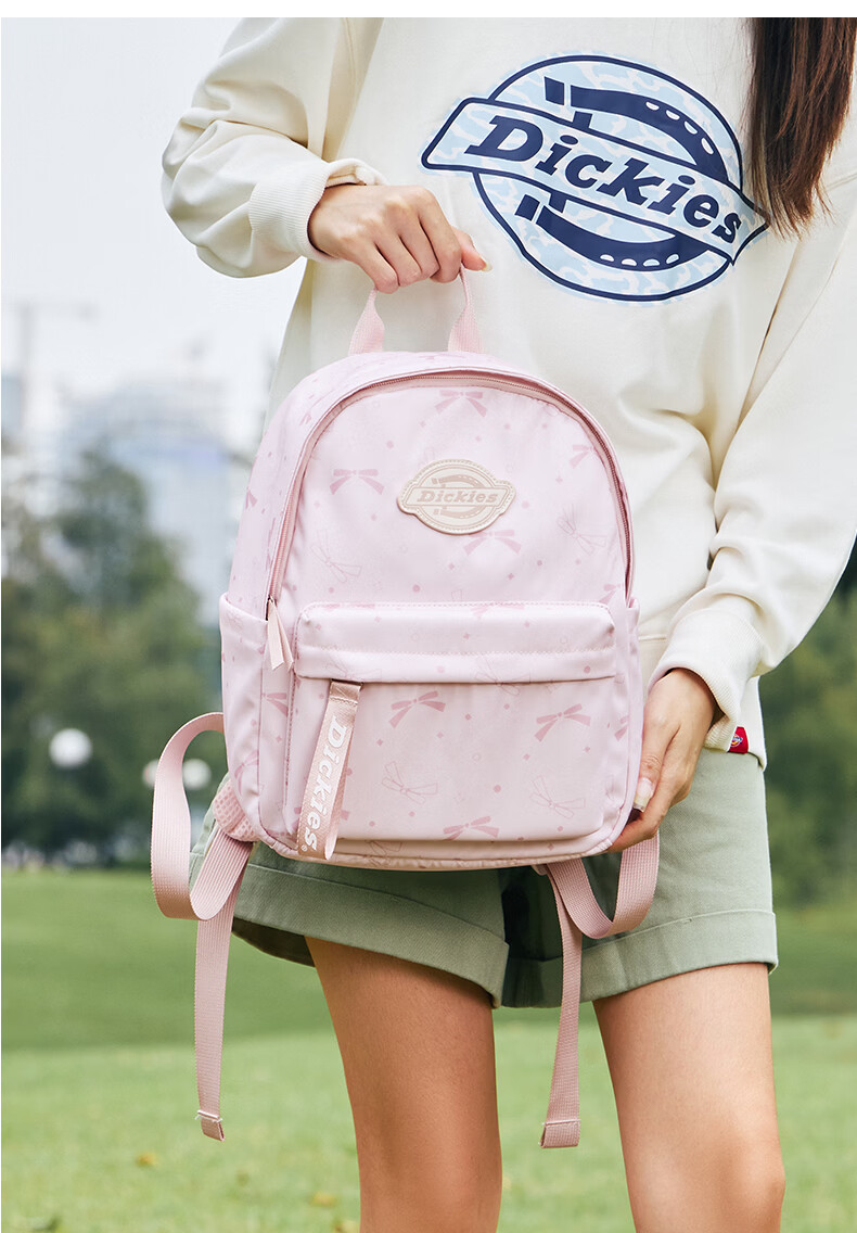 Dickies Women's Backpack Mini School Bag Pink Bowknot for High School and College Students Commuting and Classes 16