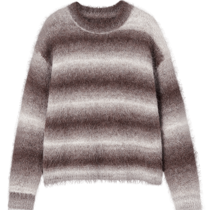 Demana Premium Alpaca Wool Blend Gradient Stripe Crew Neck Sweater Women's Fluffy Soft Knit Top Winter