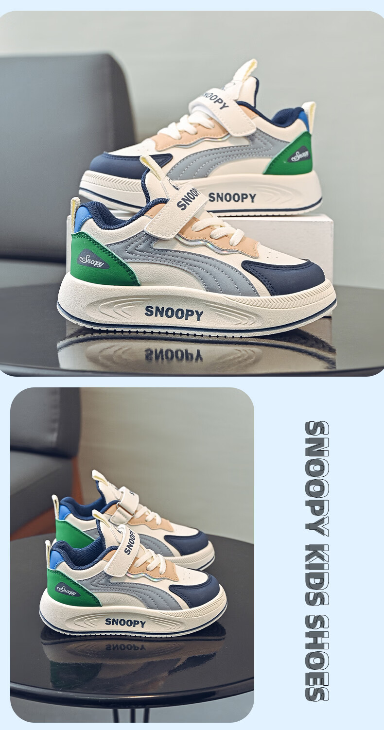SNOOPY Kids Boys Casual Sports Shoes Children's Spring Lightweight Leisure Girls Running Shoes 0034 Beige/Blue Size 30 4