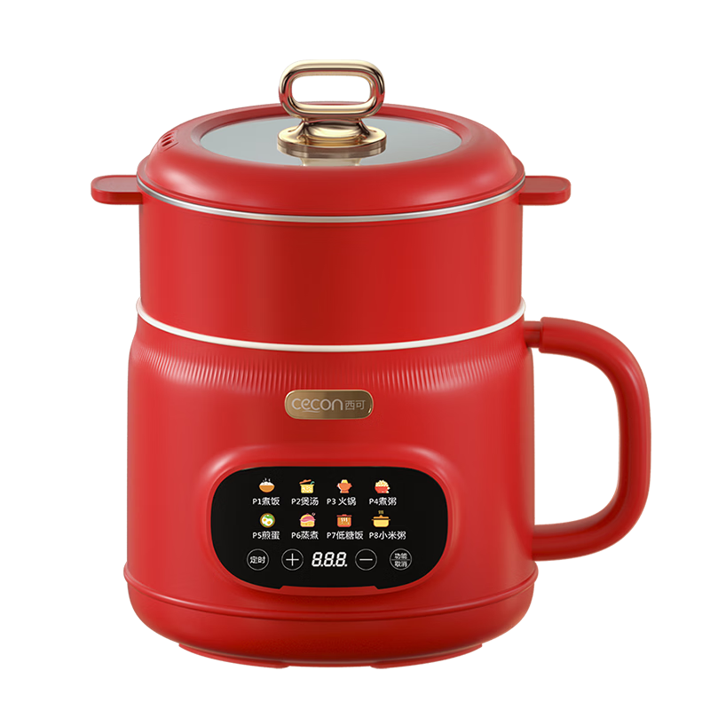 Xike Low-Sugar 2L Rice Cooker Multi-Functional Electric Cooking Pot Small Electric Hot Pot Dormitory Smart Digital Display CYZNG-2501 China Red