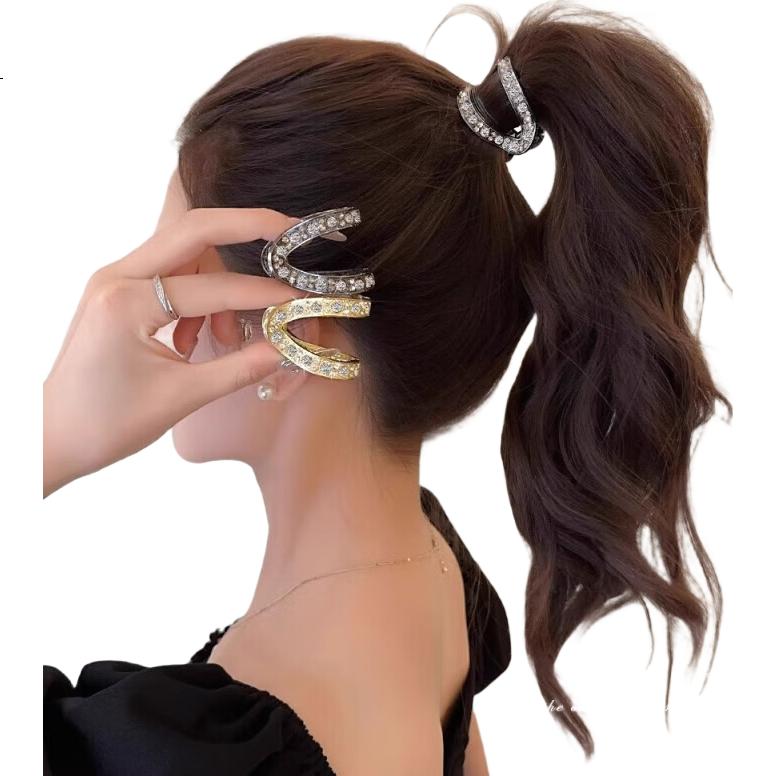 BQI V-Shaped Hair Claw Clip, Elegant Rhinestone Half-Updo Clip for Women, High Crown Hair Accessory, High Ponytail Bun Hair Clip