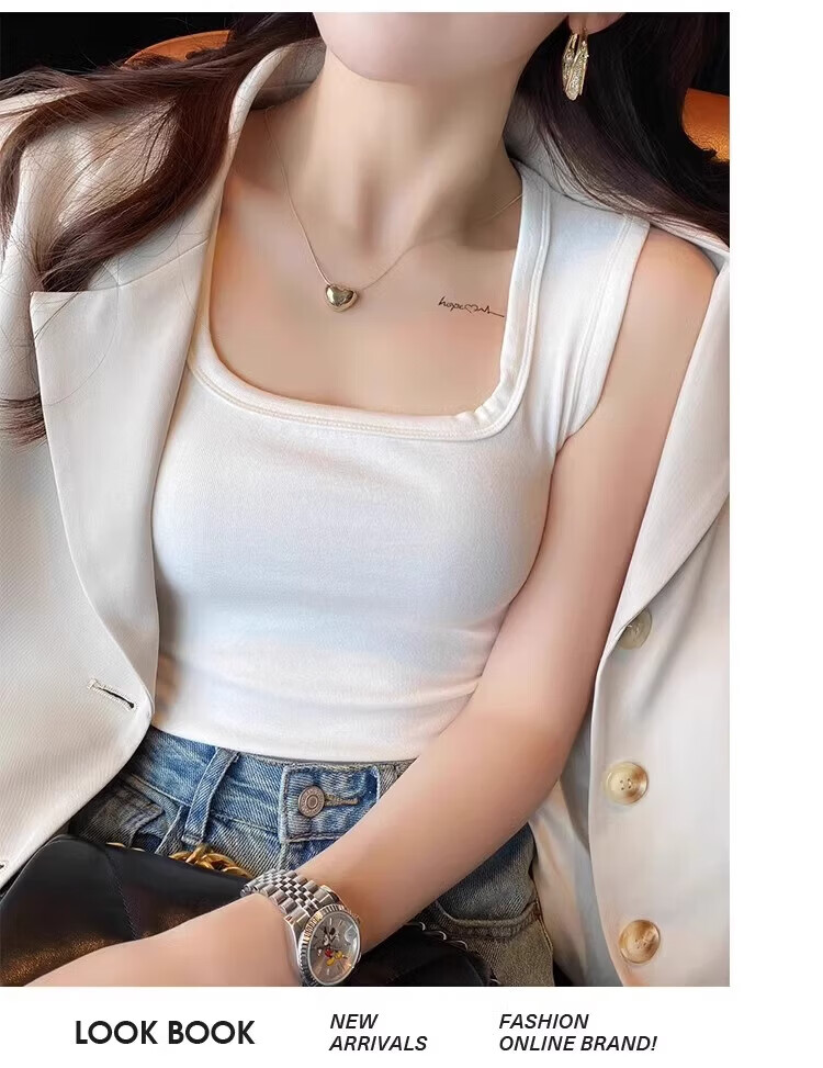 Langsha Women's New Cotton Racerback Tank Top Sleeveless Slim Fit Undershirt with Side Coverage Can Be Worn Out 15