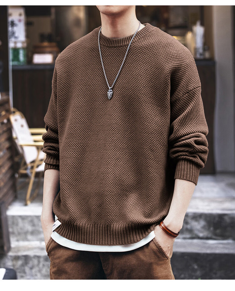 JEEP Men's Winter Loose Fit Crew Neck Premium Knit Sweater Inner Layer Military Green L 8