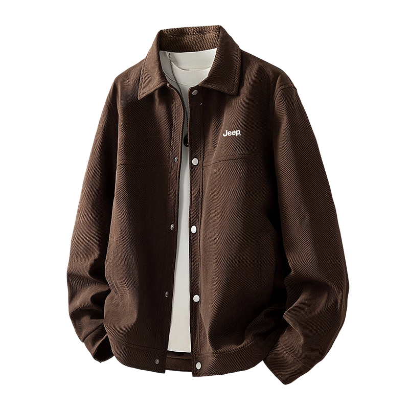 JEEP Men's Jacket Spring Autumn Simple Retro Lapel Business Casual Trendy Black 2XL