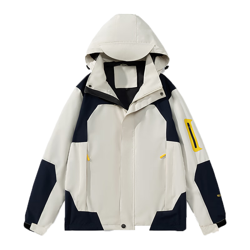 JEEP SPIRIT Men's Windbreaker Jacket for Spring, Autumn And Winter Outdoor Sports Coat with Hood, Three-In Ivory White 4XL