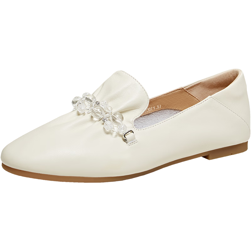 TATA Naifu Flat Loafers Women Soft Sole Genuine Leather Small Shoes Single Shoes 6 New YZU03AA6 Off-White 36