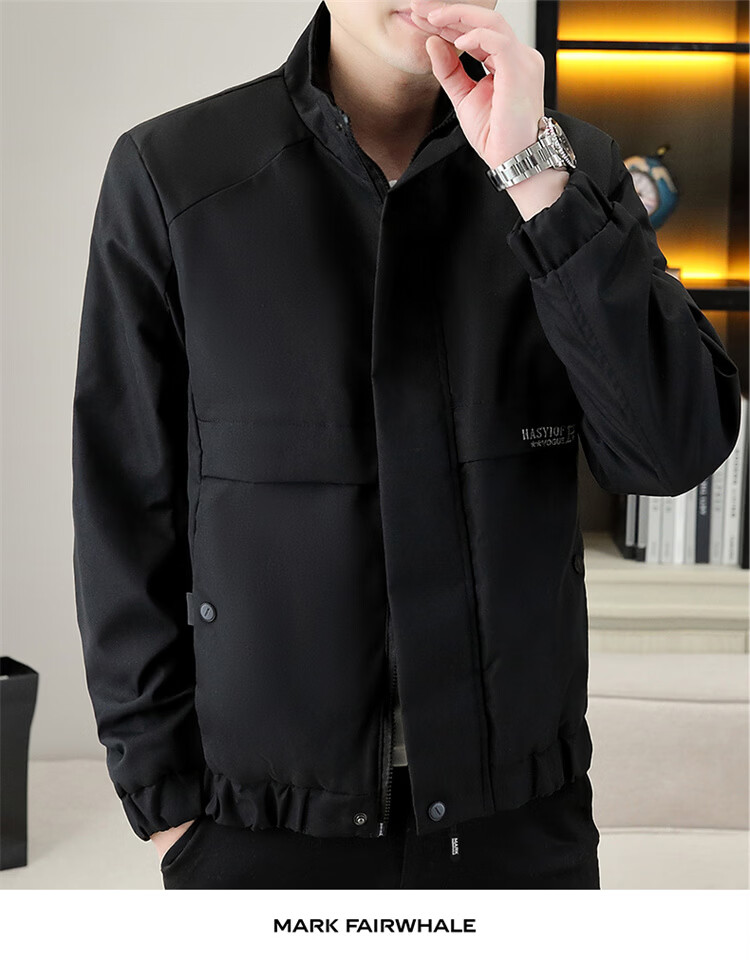 MARK FAIRWHALE Men's Winter Thickened Fleece Lined Work Jacket Stand Collar Warm Coat Black Fleece Lined 3XL 8