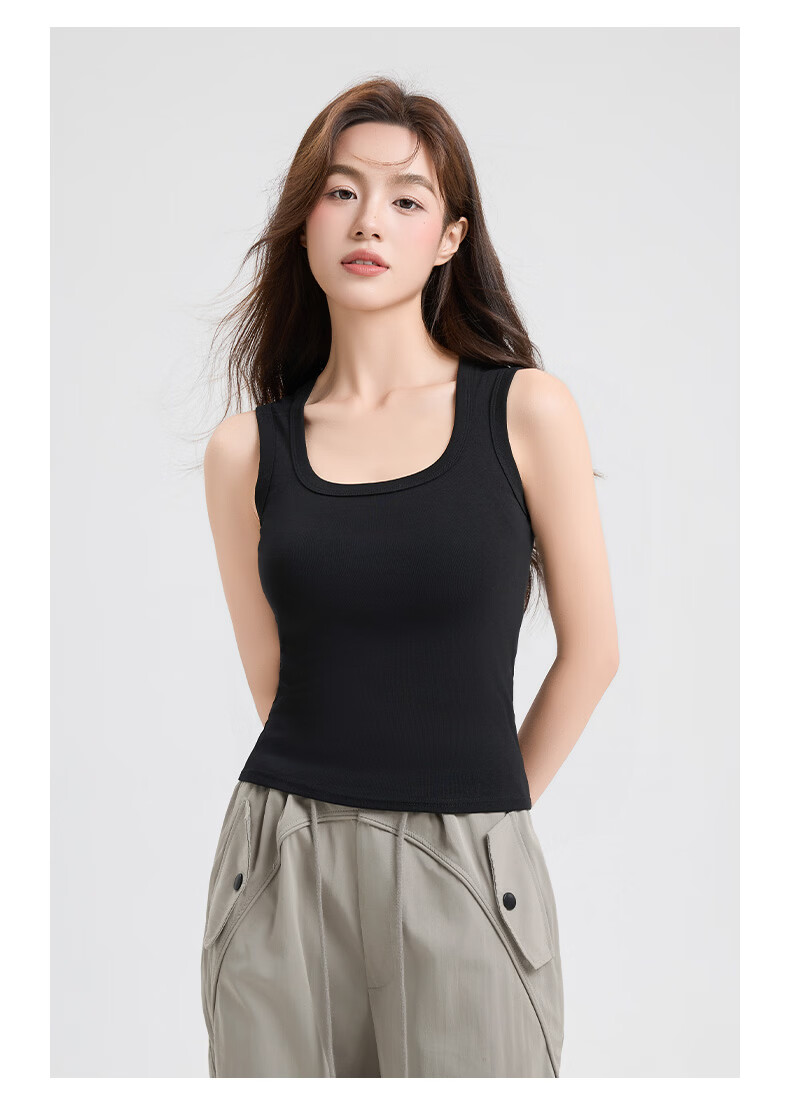 GUJIN 7A Antibacterial Long-Staple Cotton Side Coverage Camisole Women Versatile Wide Strap Square Neck Base Layer Top Hy 10