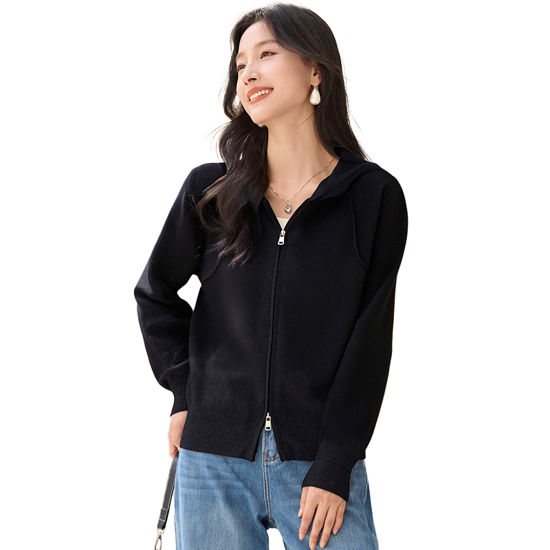 Chushen Spring Autumn Women's Short Jacket Fashion Hooded Casual Knit Cardigan Sweater S53D094