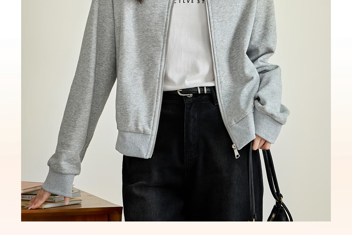 She Enjoy Casual Jacket Women Spring Autumn Versatile Raglan Sleeve Zip-up Stand Collar Sweatshirt T143U2004 4