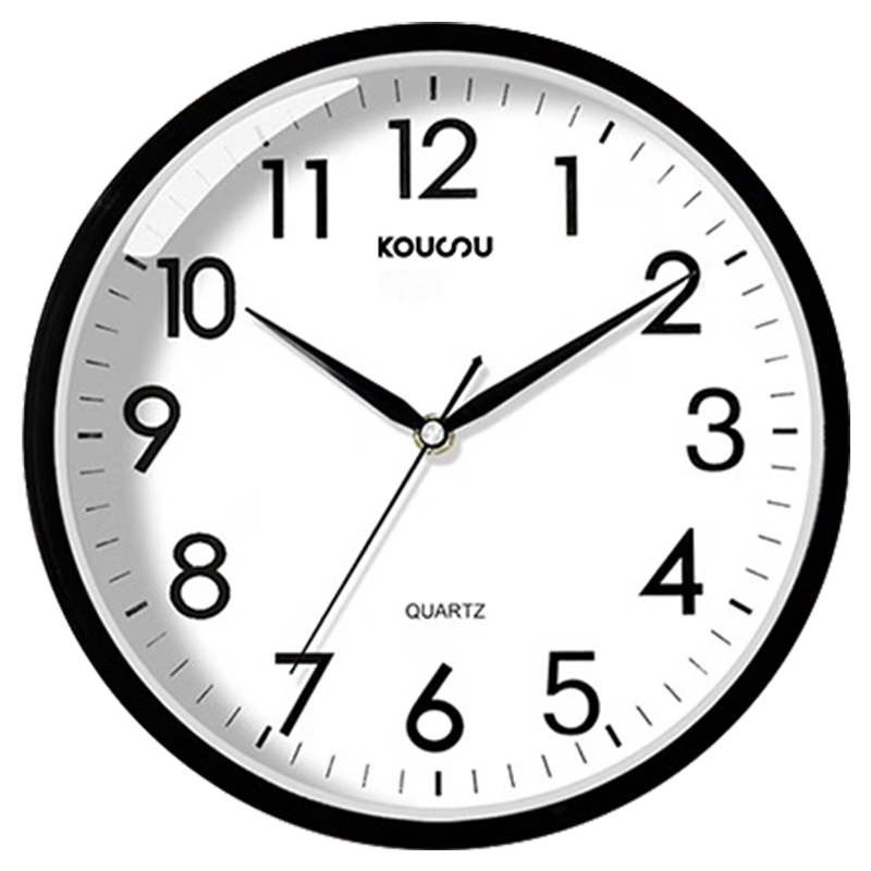 Kousu Wall Clock Living Room Silent Quartz Clock Simple 10-Inch Black Bedroom 26cm Diameter