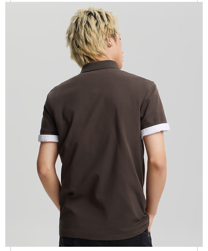 Lee 26 Spring Summer New Standard Collar Small Embroidered Logo Men's Lightweight Short Sleeve Polo Shirt Dark Brown XL 8