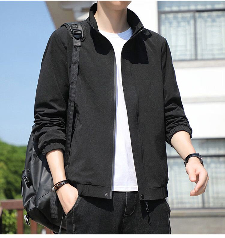 TUCANO Men's Jacket Spring Autumn Stand Collar Casual Loose Trendy Workwear Black L 7