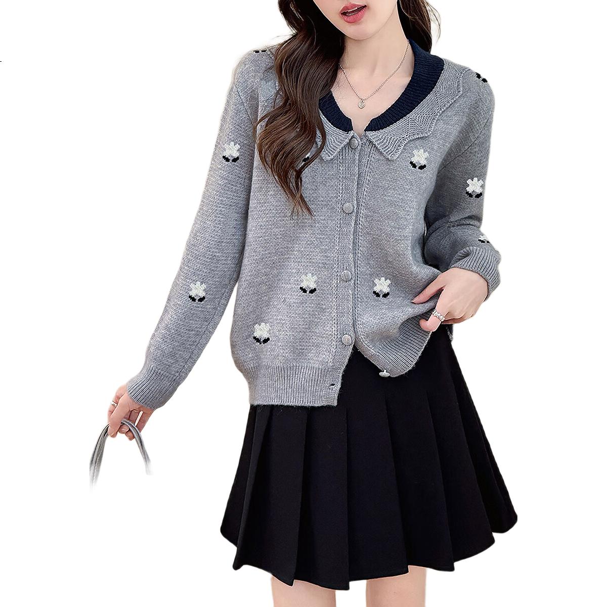 TonLion 2025 Autumn Winter Floral Pattern Color-Block Women's Lapel Cardigan