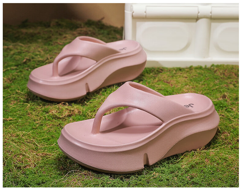 JEEP Women's New Herringbone Flip Flops Outdoor Casual Thick Sole Height Increasing 7cm Black Size 37-38 19