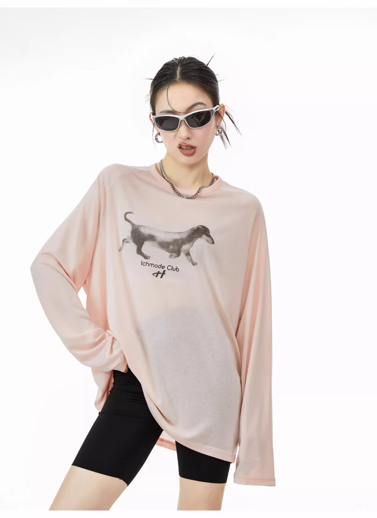ICH MODE American-Style Physical Sun Protection Long-Sleeve T-Shirt, Thin Cool-Feeling Cover-Up for Women, Spring And Summer New Loose Top, Pink, L 39