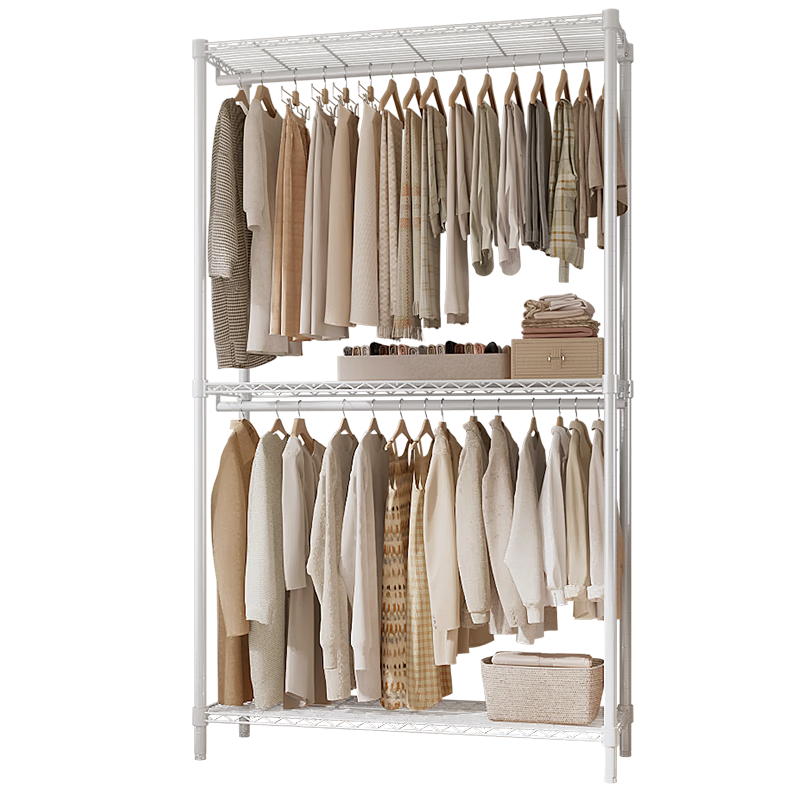 Chuanjing Floor-Standing Coat Rack, Double-Layer Bedroom Clothes Storage Rack, Home And Rental Apartment Wardrobe, Simple Closet