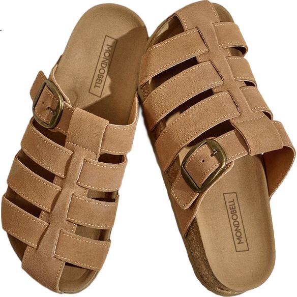 MONDOBELL Sandals, Slip-Ons, Retro Birkenstock Style, Flat Soles, Spring And Summer Wear, Fashionable Casual Versatile Soft-Soled Women's Slippers, Closed-Toe, Camel Color, Size 39