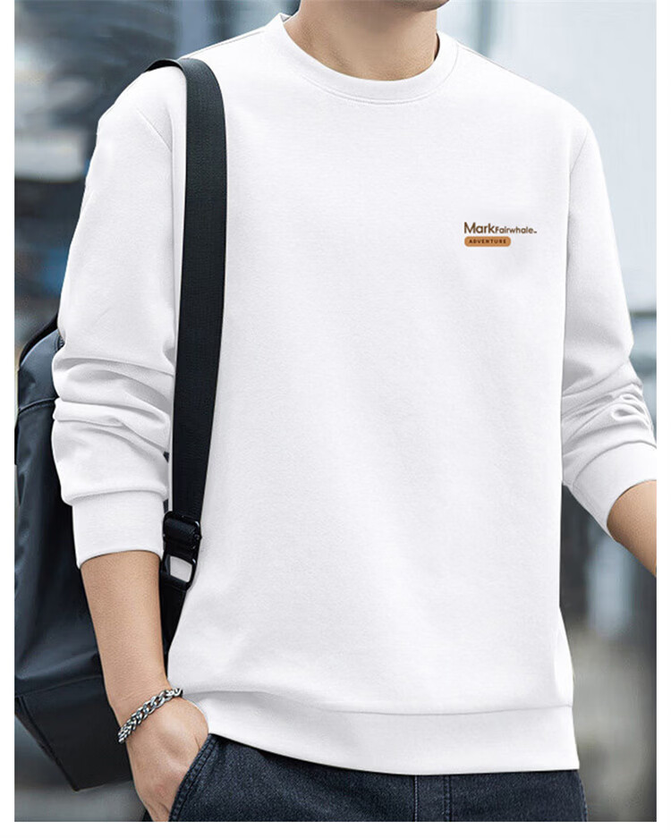 MARK FAIRWHALE Men's Sweatshirt Spring and Autumn Simple Versatile Long Sleeve T-Shirt Base Shirt Casual Jacket White L 2
