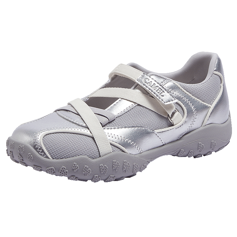 CAMEL Women's Ballet Style Colorblock Hook and Loop Patchwork Thin Sole Casual Shoes L26M577016 Silver Gray 38