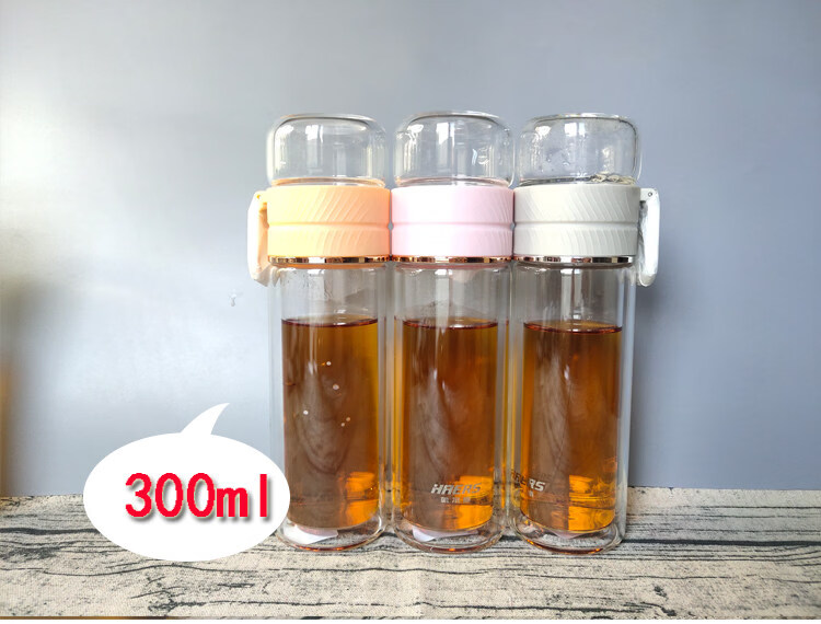 HAERS Glass Cup Unisex Casual Tea Infuser Double Layer Water Bottle Coral Pink 300ml 5