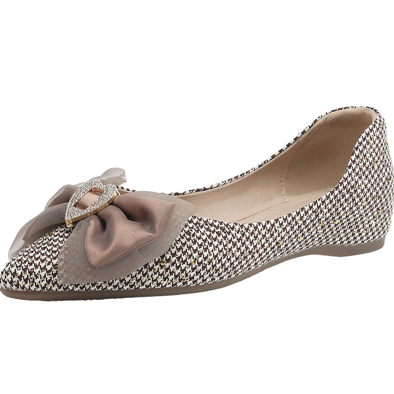 HLA Women's Single Shoes, Pointed Toe, Chanel-Style Slip-Ons, Comfortable, Champagne Color, Versatile Women's Shoes, HDADXW1CEN192, Champagne Color, Size 38